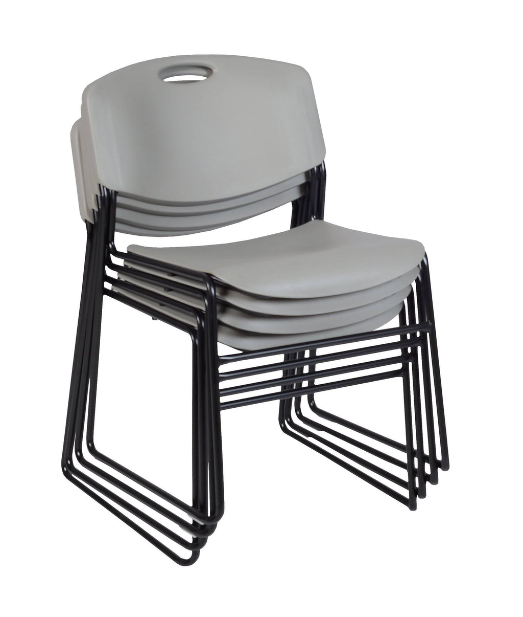 Maple Round Breakroom Table with 4 Grey Stack Chairs V8229