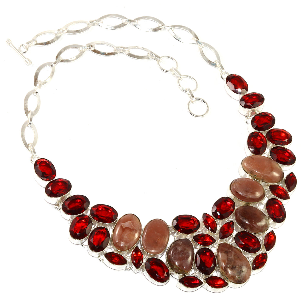 Rhodochrosorite Garnet Gemstone 925 Silver Necklace 16-18'' Q148245