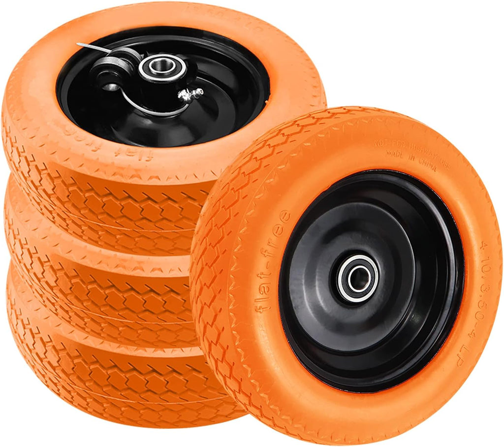 10 Flat Free Solid Rubber Wheels with 5/8″ Bearings, 4PCS J5724