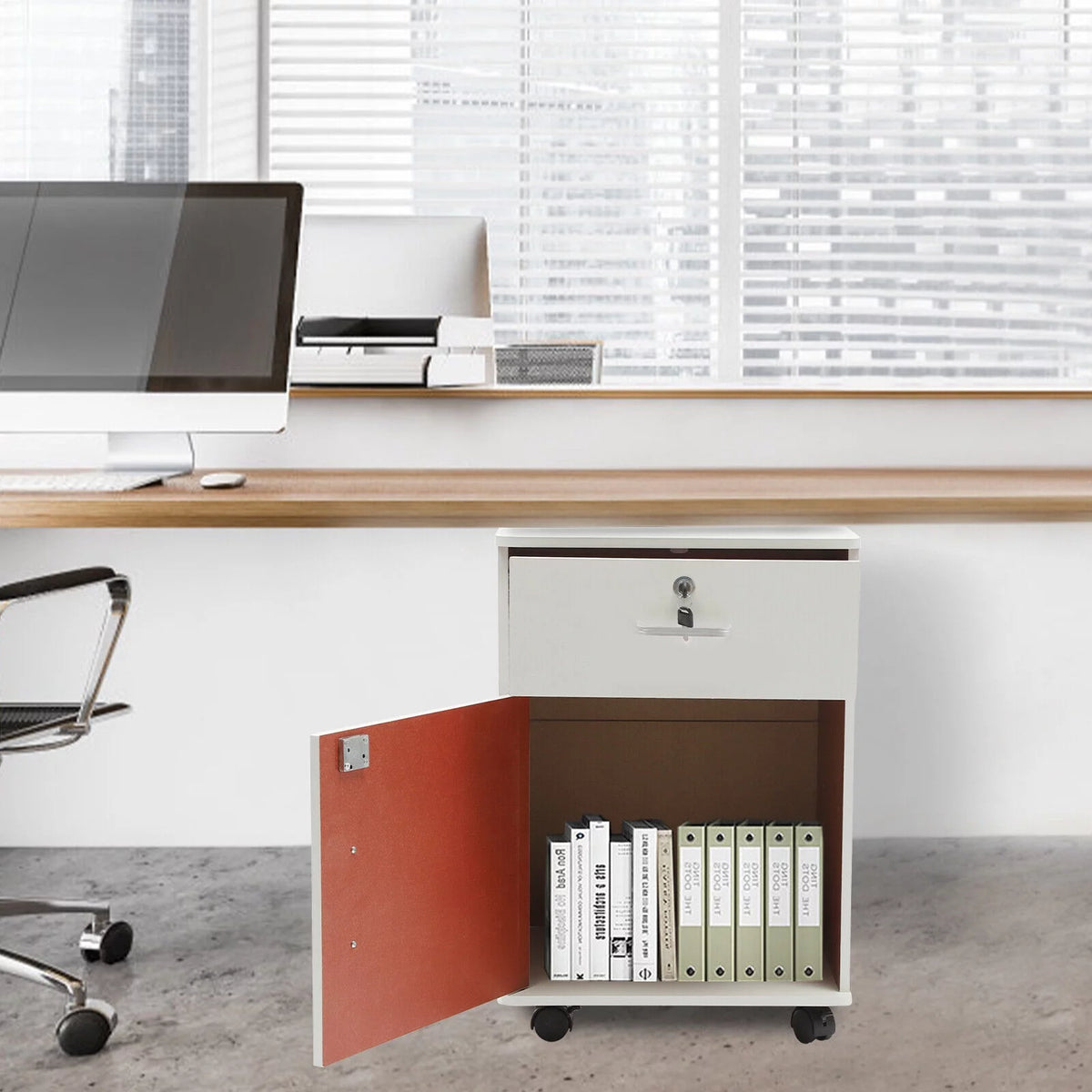 1-Drawer Vertical Filing Cabinet on Wheels with Lock E890