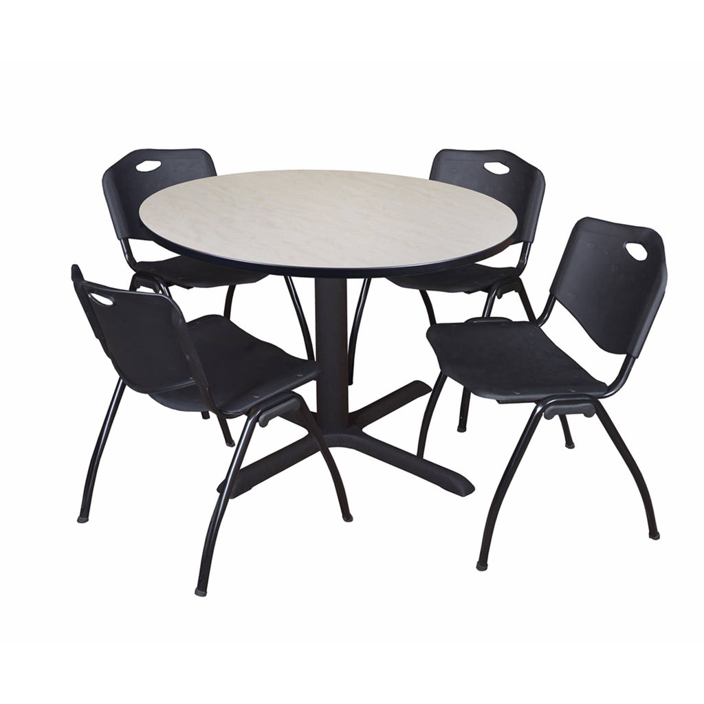 Maple Round Breakroom Table with 4 Grey Stack Chairs V8229