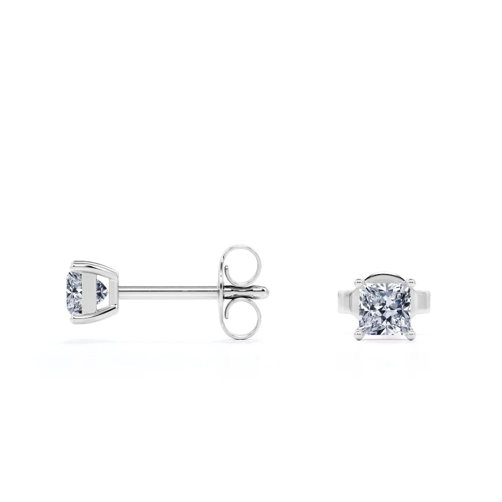 0.5 Carat Princess Cut Diamond Solitaire Stud Earrings in 18K White Gold Plating Over Silver I76513