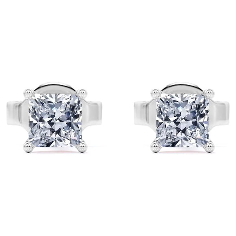 0.5 Carat Princess Cut Diamond Solitaire Stud Earrings in 18K White Gold Plating Over Silver I76513