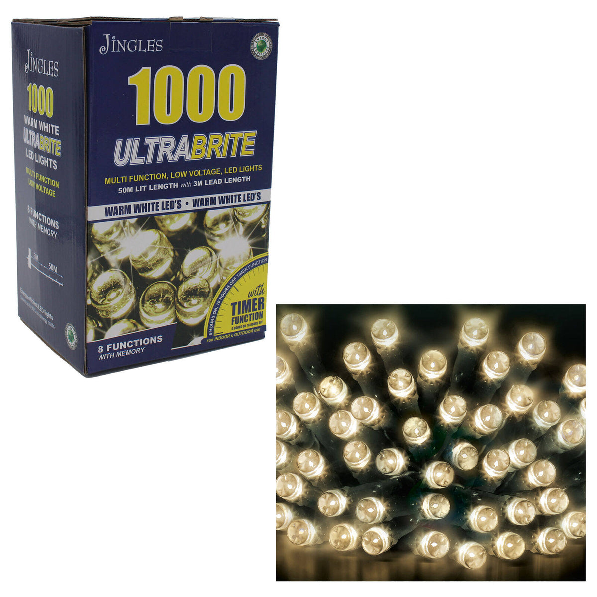 1000 Warm White Christmas Lights with Timer D616