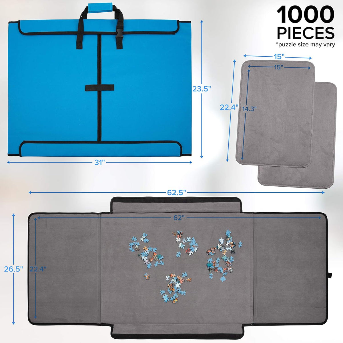 1000-Piece Jigsaw Puzzle Mat with Non-Slip Felt Surface, 2 Removable Trays, Carry Handle Pack of 2 N5381