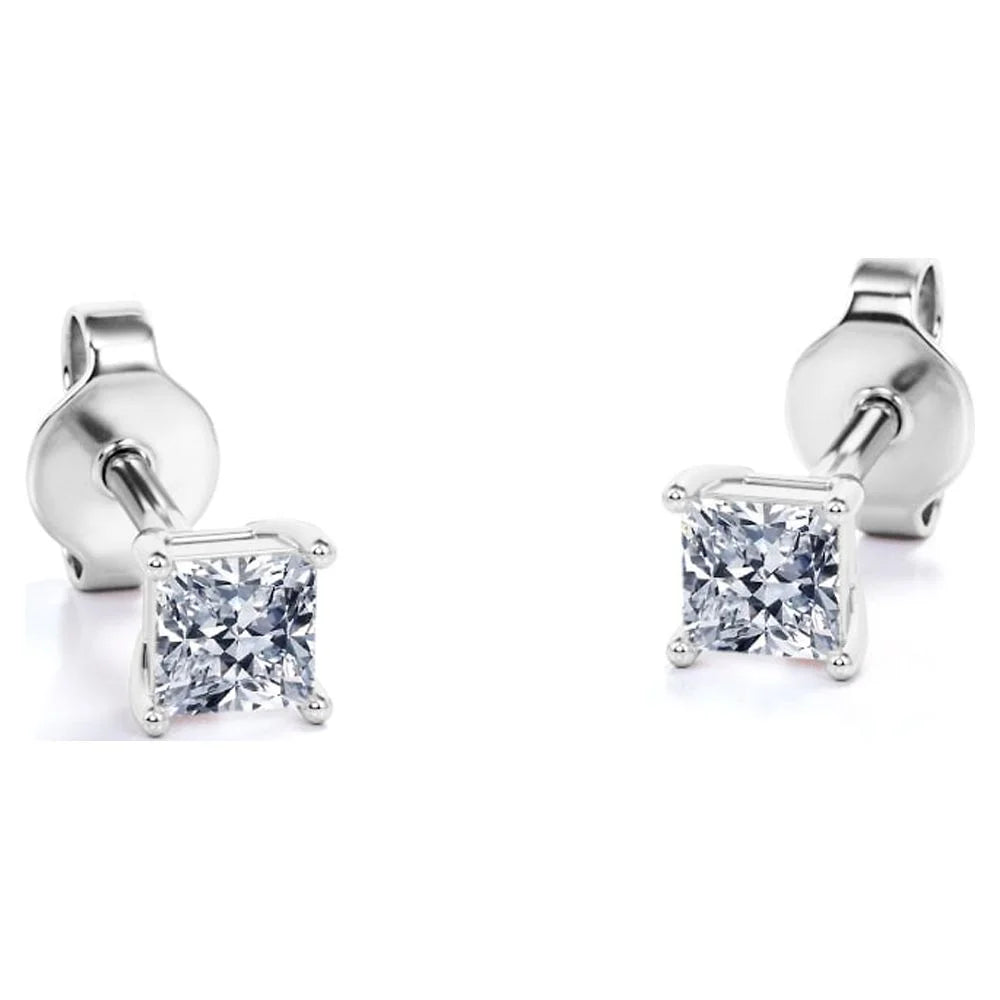 0.5 Carat Princess Cut Diamond Solitaire Stud Earrings in 18K White Gold Plating Over Silver I76513