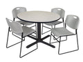 Maple Round Breakroom Table with 4 Grey Stack Chairs V8229