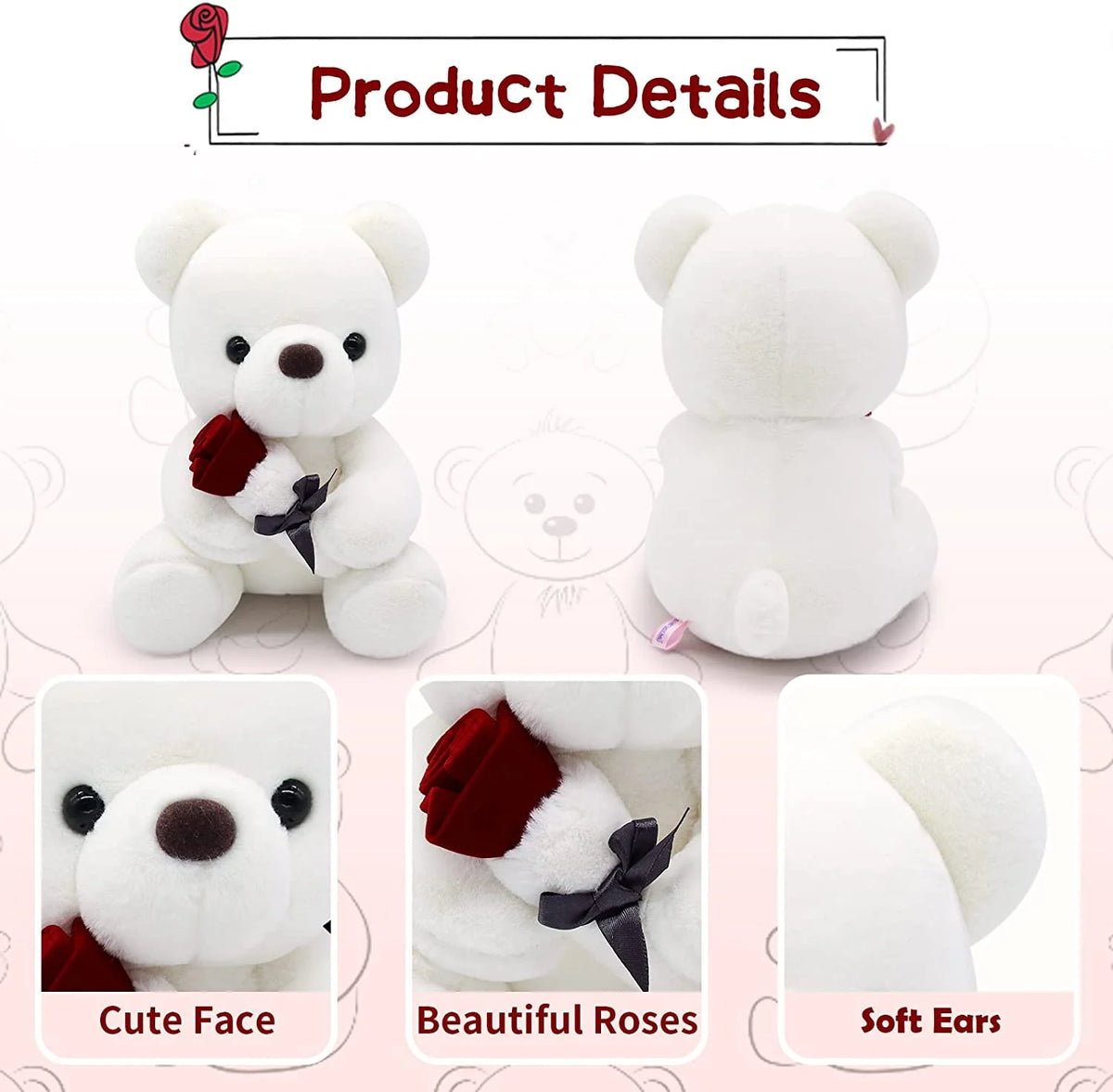 10 Inch Teddy Bear Plush Stuffed Animal with Rose O687