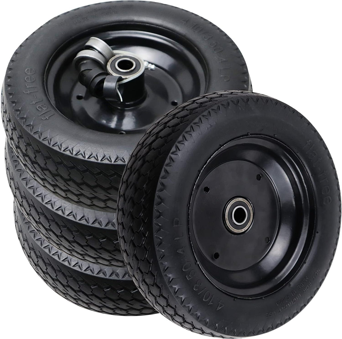 10 Flat Free Solid Rubber Wheels with 5/8″ Bearings, 4PCS J5724